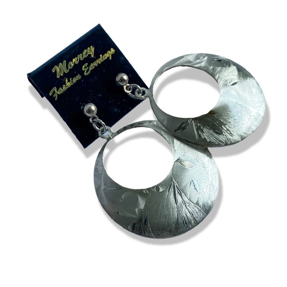 Silver tone round dangle earrings from the 80s - Picture 2 of 3